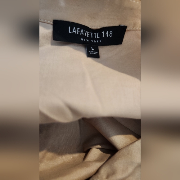 Women's Lafayette 148 NY Tan Button-Up Shirt, Size L - Picture 2 of 11